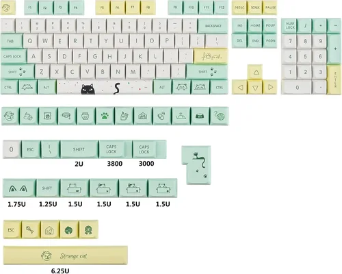 Vista 4 de Ussixchare XDA Keycaps PBT - Juego de 135 teclas de anime japonés Dye-Sub ANSI ISO para teclado Cherry MX gato extraño