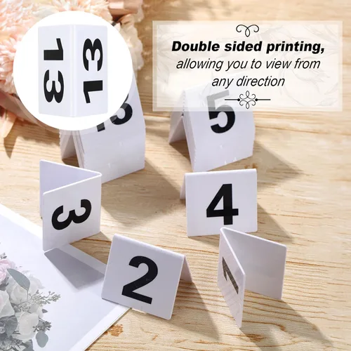 Vista 3 de Tuanse Table Numbers 1-25 - Tiendas de campaña acrílicas de doble cara, color blanco, negro Tarjetas de números de restaurante de plástico