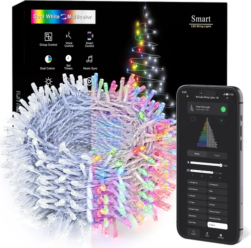 Vista 10 de BrizLabs - Luces de Navidad inteligentes, 100 luces LED que cambian de color, 33 pies, control por aplicación/voz, luces de árbol de Navidad