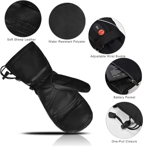 Vista 3 de SAVIOR HEAT Guantes de esquí calentados con 3 dedos, guantes eléctricos con batería recargable para hombres, mujeres, niños, invierno, snowboard