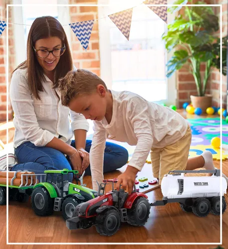 Vista 7 de Mozlly Juego de juguete de remolque de tractor de granja alimentado por fricción, juguetes de remolque de 16 pulgadas para niños y niñas, tanque
