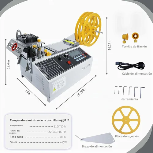 Vista 2 de Máquina de corte de cintas, pantalla LCD de 5 pulgadas Cortador de correas en frío y caliente para bandas elásticas Cintas Correas de nylon
