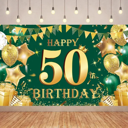 Vista 9 de Cartel de feliz cumpleaños número 100 de oro verde, 3.6 x 6 pies, montaje en pared, fiesta, cumpleaños