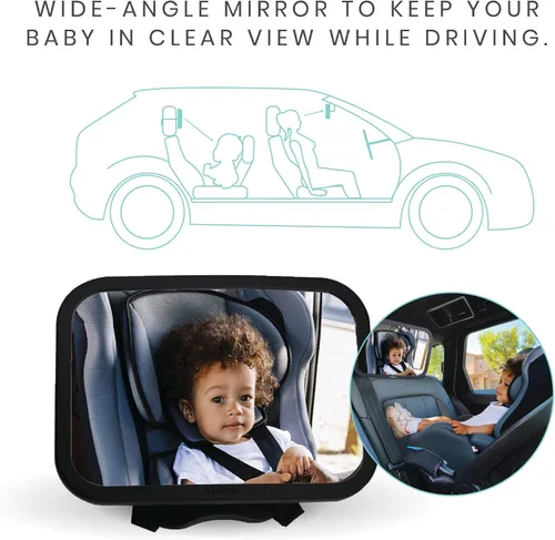 Vista 5 de Lulyboo Espejo grande para automóvil con rotación de 360 grados y correas ajustables, espejo trasero extra ancho para una conducción segura, se