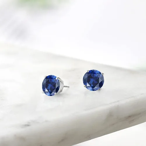 Vista 153 de Gem Stone King Aretes de plata de ley 925 con piedra natal redonda de 0.276 in para mujer