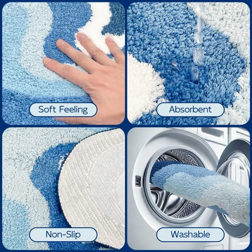 Vista 3 de Blue Dizzy - Alfombra de baño divertida e irregular, antideslizante, suave, lavable de microfibra para baño, sala de estar, secado rápido