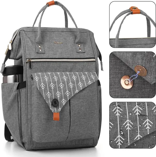 Vista 4 de MOMUVO Mochila para computadora portátil para mujer, bolsa para laptop de 15.6 pulgadas, mochila de trabajo con puerto de carga USB, mochila