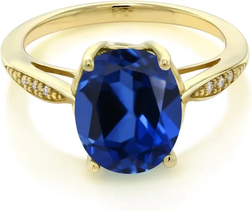 Vista 57 de Gem Stone King Anillo de compromiso de oro amarillo de 14 quilates de 2-3 quilates con piedra preciosa ovalada de 0.394 x 0.315 in y diamantes