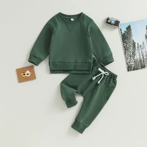 Vista 2 de AEEMCEM Conjunto de sudadera con cuello redondo y pantalones deportivos para bebé niño y niña