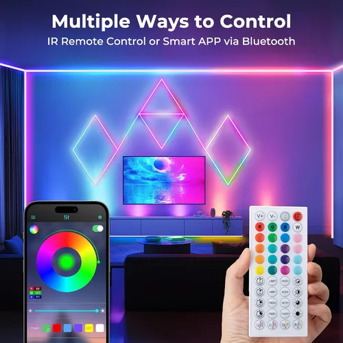 Vista 2 de Luces de cuerda de neón LED de 50 pies, control de luces de cuerda LED flexibles con aplicación/control remoto, IP67 para exteriores RGB que cambian