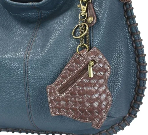 Vista 5 de Chala Bolsos de mano estilo casual suave con hombro grande o bolso cruzado con llavero color azul marino Búho