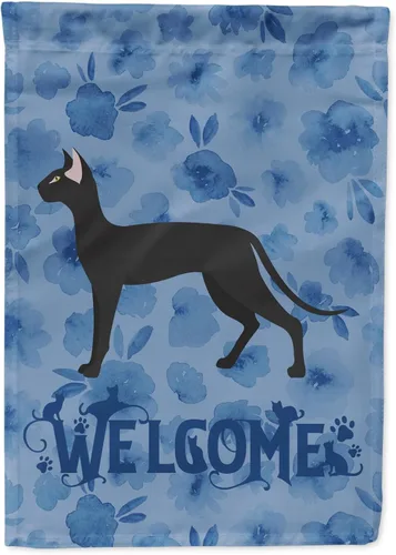 Vista 43 de Caroline's Treasures CK4813CHF - Bandera de bienvenida con gato abisinio azul, manga grande, para porche, para colgar en la pared, poliéster