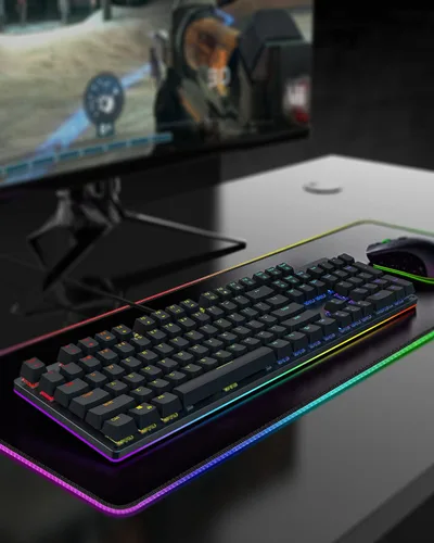Vista 6 de Black Shark Teclado mecánico RGB para juegos con retroiluminación LED, teclado con cable con interruptores rojos, totalmente programable