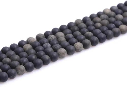 Vista 39 de Cuentas espaciadoras redondas de ágata negra esmerilada mate mate de 0.157 in para fabricación de joyas de 15 pulgadas
