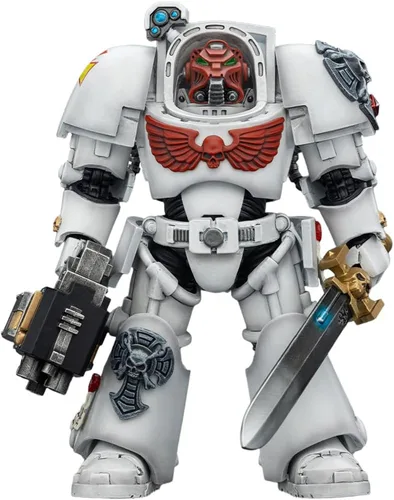 Vista 30 de JOYTOY Black Templars Warhammer 40k 1/18 Figura de acción Black Templars Terminator 1 con espada de poder y bolter de tormenta, regalos