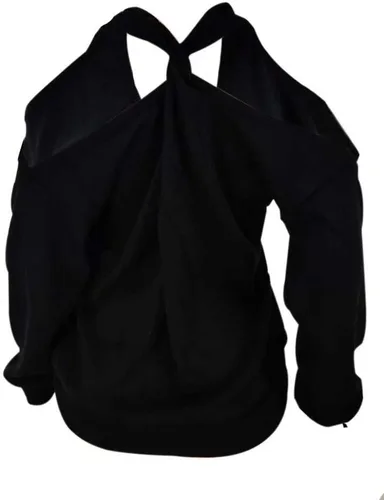 Vista 5 de JURIS Suéter holgado de manga larga con cuello halter y hombros descubiertos para mujer