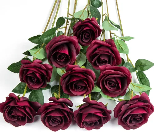 Vista 21 de DuHouse 10 rosas falsas de seda artificial, color morado otoñal Púrpura Otoño