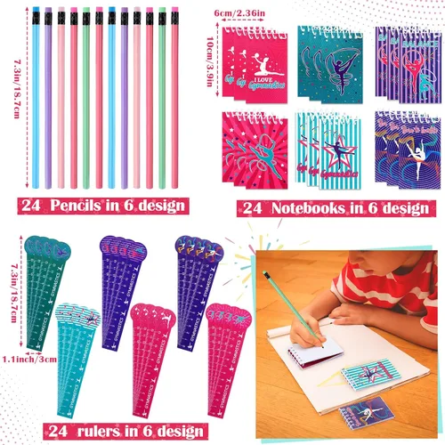 Vista 2 de Fulmoon 194 piezas de recuerdos de fiesta de gimnasia, mini bloc de notas, lápices lindos, marcadores divertidos, regla, sacapuntas, borradores