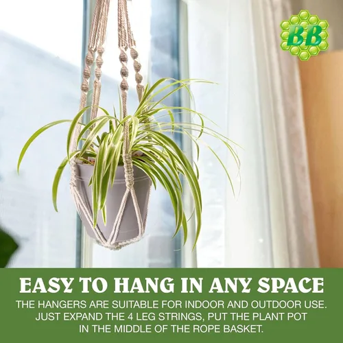 Vista 2 de Colgador de macramé para plantas con cuerda corta (sin borla) – 23 pulgadas – Cordón de macramé de algodón para macetas de decoración bohemia