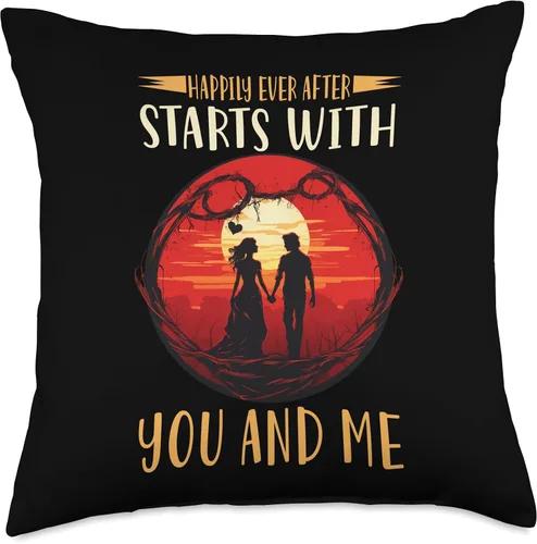 Vista 4 de Love Romance Happily Ever After Starts with You and Me Valentine’s Day Throw Pillow, 16x16, Multicolor