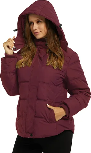 Vista 3 de Wantdo Abrigo de invierno cálido con capucha para mujer, chaqueta acolchada gruesa con capucha extraíble