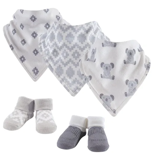 Vista 38 de Hudson Baby Conjunto de babero y calcetines unisex de algodón para bebé, Tamaño único Oso bebé a cuadros