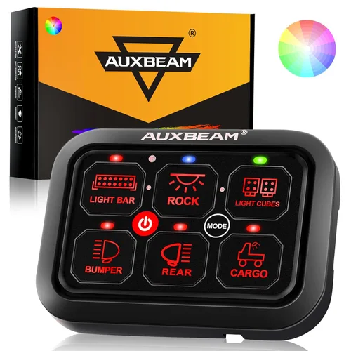 Vista 13 de Auxbeam Panel de interruptor de 6 bandas BC60 Sistema de relé de control de circuito universal, interruptor LED regulable automático, panel