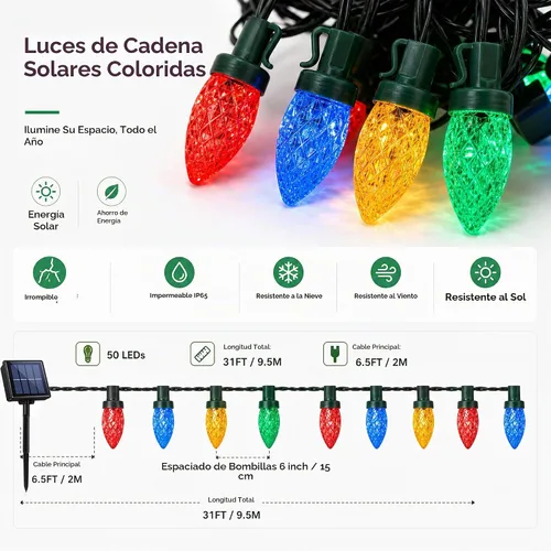 Vista 6 de ITICdecor C7 - Guirnalda de luces solares de fresa de 31 pies, 50 luces LED