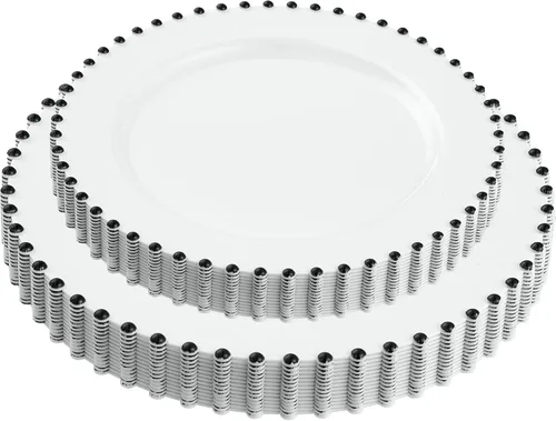 Vista 8 de Plasticpro - Juego de platos combinados de 32 piezas de plástico para cena, platos desechables de plástico elegantes y resistentes para fiestas de 7