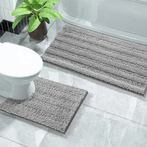 Vista 29 de Yimobra Juego de 2 alfombras de baño de felpilla suave y absorbente y alfombra para inodoro en forma de U, antideslizante, lavable a máquina