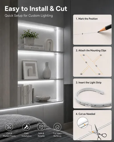 Vista 8 de Tiras de luces LED de neón, tiras de luces LED regulables de blanco frío, 16.4 pies/5m de luces LED de neón flexibles impermeables, tiras de luces