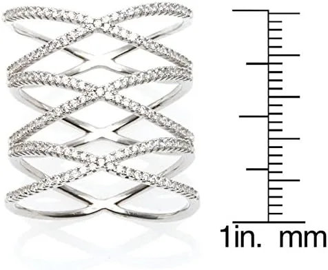 Vista 5 de Anillo triple "X" de plata de ley, Circonita cúbica, Zirconia cúbica