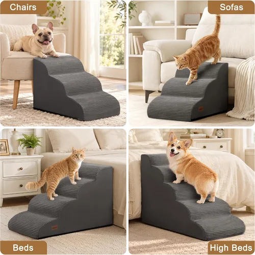 Vista 3 de Escaleras para perros y gatos pequeños, rampa de escaleras para mascotas de Gris
