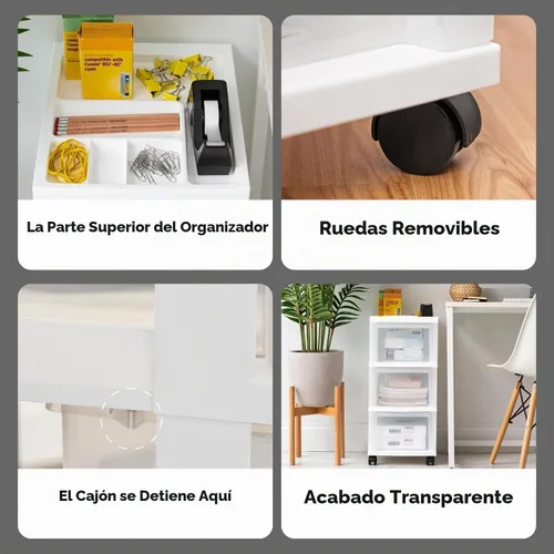 Vista 5 de IRIS USA Carrito de almacenamiento con ruedas de 3 cajones, blanco