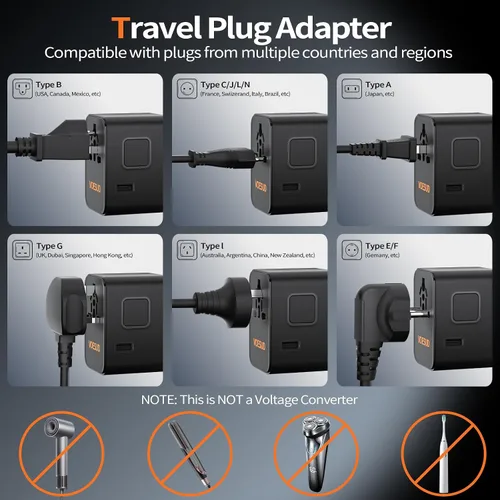 Vista 5 de Adaptador de viaje universal, adaptador de enchufe de viaje para EE. UU./UE/Reino Unido/AU y más de 200 países en todo el mundo, adaptador