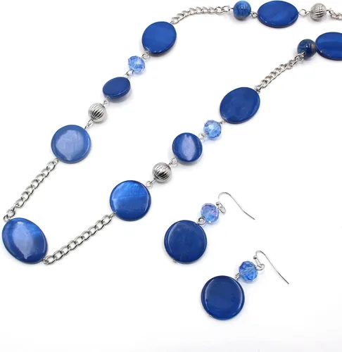 Vista 3 de Collares largos de cuentas para mujer, cadena de eslabones multicolor, juego de aretes, cuentas de piedra de concha, collar de moda, regalo