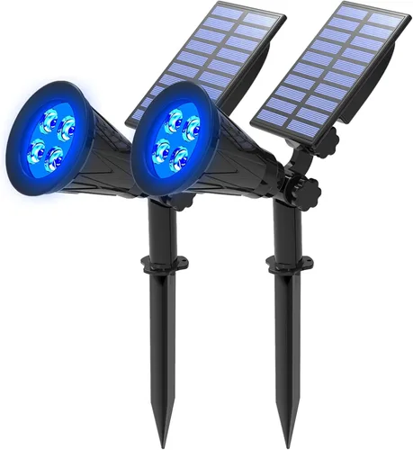 Vista 12 de T-SUNUS - Focos solares de paisaje que cambian de color, luces solares impermeables para exteriores, luz de estanque de jardín ajustable de 180°