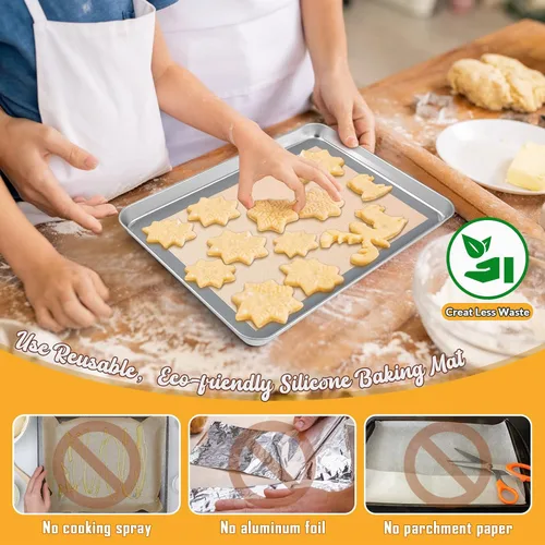 Vista 5 de E-far - Juego de bandejas para hornear para horno tostador, bandeja pequeña de acero inoxidable de 10.5 x 8.3 pulgadas con rejilla de alambre