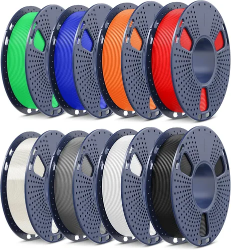 Vista 14 de SUNLU - Paquete de filamento PLA de 8.82 oz, 0.07 in, filamento multicolor Pla carrete - negro+claro+claro (rojo+verde+azul+amarillo+púrpura+naranja)