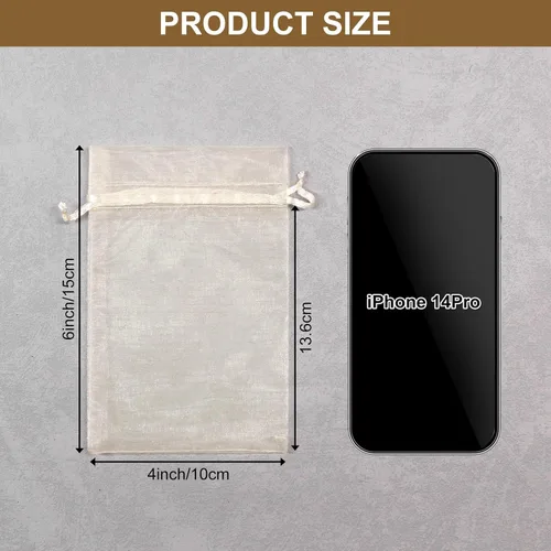 Vista 2 de 100 unidades 4 x 6 pulgadas sheer cordón organza bolsas Sumdirect joyería, bodas y fiestas de navidad favor bolsas de regalo, Beige, 4 x 6