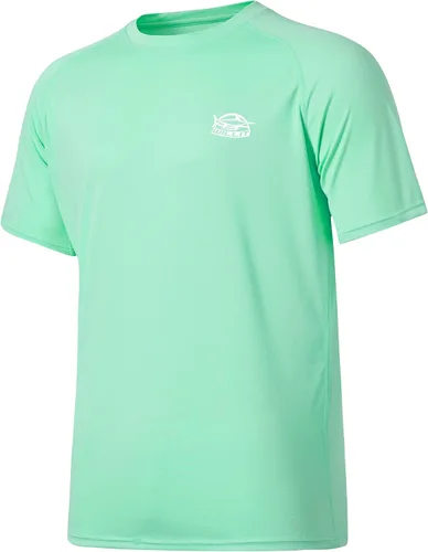 Vista 24 de Willit Camiseta de protección solar con capucha para hombre, manga corta, UPF 50+, FPS, secado rápido, resistente al agua Verde fluorescente