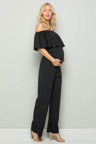 Vista 6 de My Bump Mono de maternidad con volantes y hombros descubiertos (fabricado en Estados Unidos)