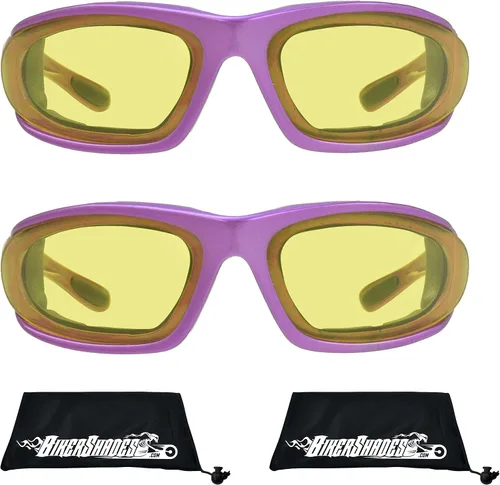 Vista 19 de Bikershades Gafas de montar en motocicleta con montura morada, pequeñas para mujeres y niñas 2 pares transparentes