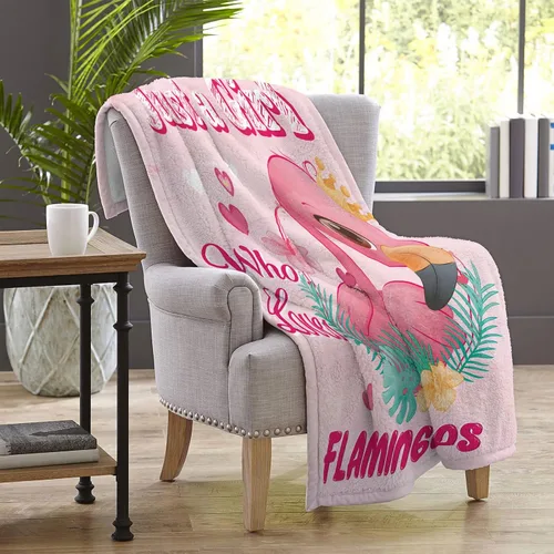 Vista 8 de Manta con texto en inglés «Just A Girl Who Loves Flamingos», regalo para niñas pequeñas, suave y bonita, manta de franela de felpa de flamencos