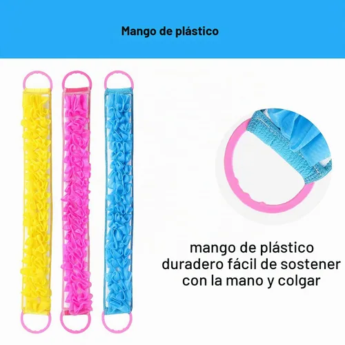 Vista 4 de Paquete de 3 esponjas de doble cara para la espalda, esponja de ducha, esponja larga exfoliante para la espalda, rascador con asa, aplicador