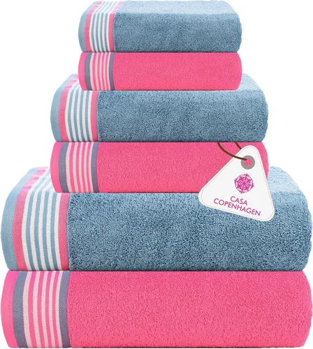 Vista 100 de CASA COPENHAGEN Exotic - Juego de 6 toallas de diseño de 100% algodón egipcio, color azul aguamarina, 550 GSM, 2 toallas de baño, 2 toallas de baño