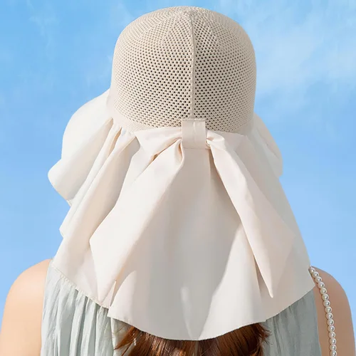 Vista 4 de Sombreros de sol de ala ancha para mujer con cubierta de cuello chal transpirable protección UV verano playa pesca gorra