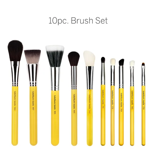 Vista 2 de Bdellium Tools Studio Mineral - Juego de brochas con bolsa enrollable, 10 piezas, diseñado para usar con maquillaje mineral (amarillo, 1 unidad)