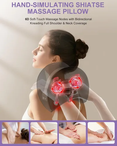 Vista 2 de Masajeador Shiatsu de Cuello con Calor, Almohada Masajeadora Eléctrica de Tejido Profundo con Amasamiento con Temporizador de 10 Minutos para Alivio