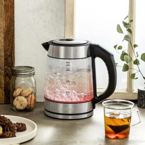 Vista 6 de AROMA® Hervidor de agua de vidrio digital profesional de 1.7L/7 tazas (AWK-170D)